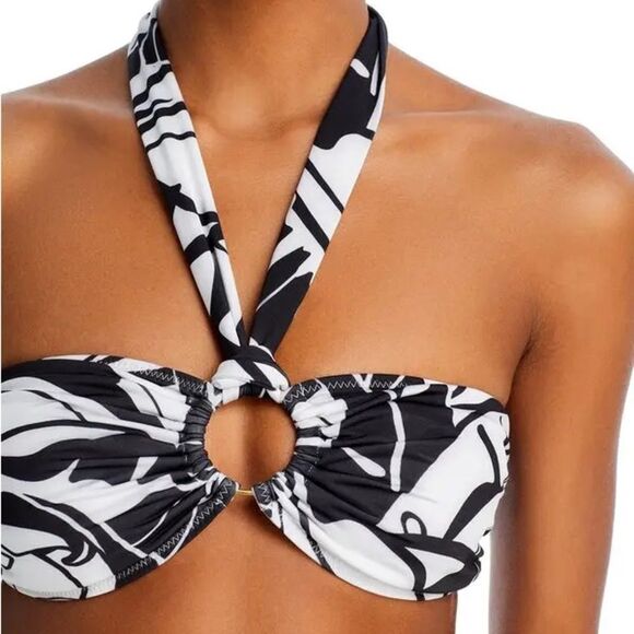 NET Ramy Brook Marie Bikini Top Size XS Black White Palm Print Halter Swim $128 - Picture 5 of 13